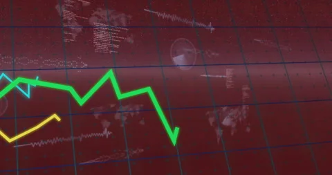 Green declining graph over financial data and world map animation Stock Footage 306637861