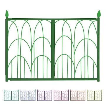 Green decorative iron gate separating exterior boundary graphic Ilustración de archivo