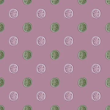 Green decorative watermelon half elements seamless doodle pattern. Pastel pur Illustrazione stock