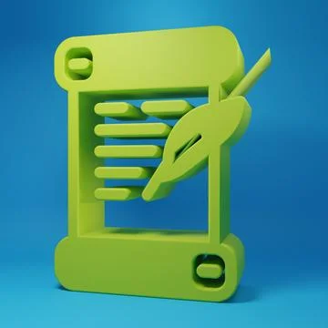 Green Decree, paper, parchment, scroll icon icon isolated on blue backgroun.. Stock Illustration