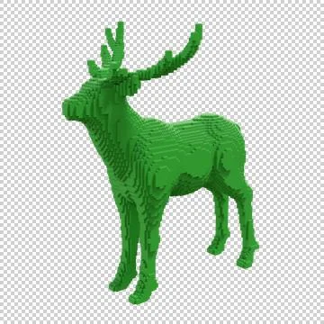 Green deer statue from plastic blocks on a transparent background. Stock Illustration