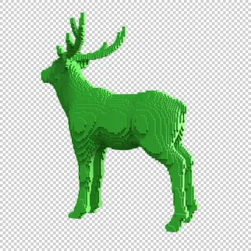Green deer statue from plastic blocks on a transparent background. Stock Illustration