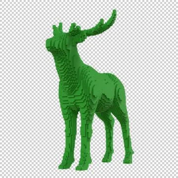 Green deer statue from plastic blocks on a transparent background. Stock Illustration