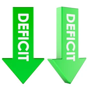 Green deficit arrows pointing down. 3D rendering 库存插图