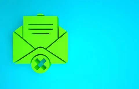 Green Delete envelope icon isolated on blue background. Delete or error lette 스톡 일러스트