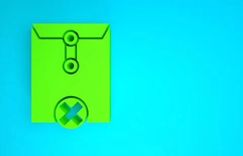 Green Delete envelope icon isolated on blue background. Delete or error lette 스톡 일러스트