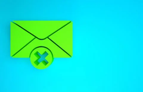 Green Delete envelope icon isolated on blue background. Delete or error lette 스톡 일러스트
