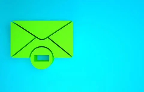 Green Delete envelope icon isolated on blue background. Delete or error lette 스톡 일러스트
