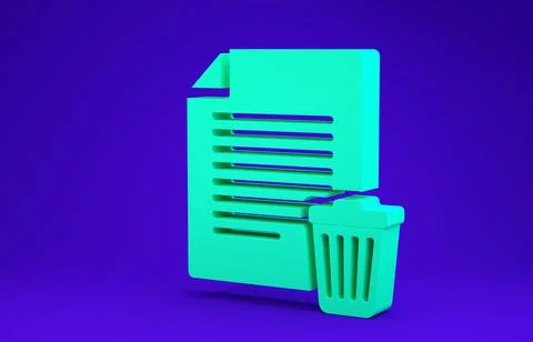 Green Delete file document icon isolated on blue background. Paper sheet with Stock Illustration