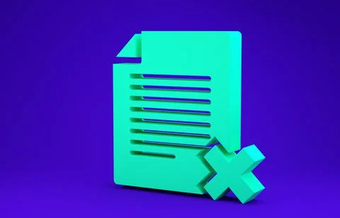 Green Delete file document icon isolated on blue background. Rejected documen Stock Illustration