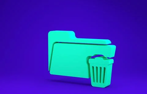 Green Delete folder icon isolated on blue background. Folder with recycle bin Illustrazione stock