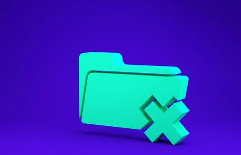 Green Delete folder icon isolated on blue background. Folder with recycle bin イラスト素材