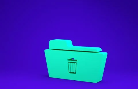 Green Delete folder icon isolated on blue background. Folder with recycle bin イラスト素材