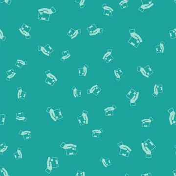 Green Delivery hand with cardboard boxes icon isolated seamless pattern on .. Stock Illustration