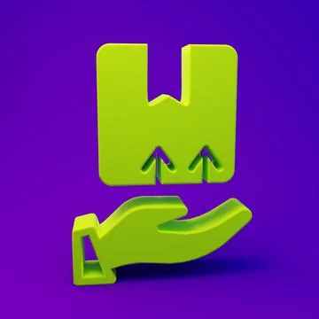 Green Delivery hand with cardboard boxes icon isolated on purple-blue backg.. Stock Illustration