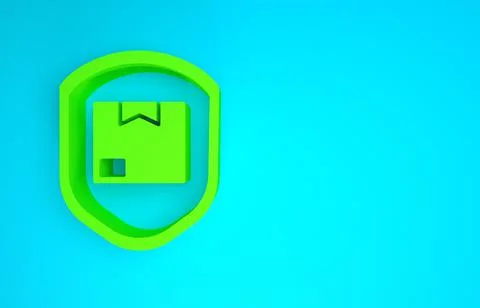 Green Delivery pack security with shield icon isolated on blue background. De Stock Illustration