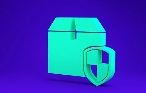 Green Delivery pack security symbol with shield icon isolated on blue backgro Illustrazione stock
