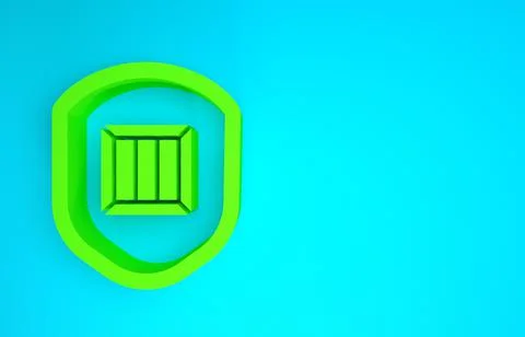 Green Delivery security with shield icon isolated on blue background. Deliver Stock Illustration