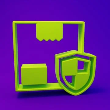 Green Delivery security with shield icon isolated on purple-blue background.. Stock Illustration