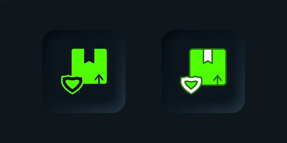 Green Delivery security with shield icon isolated on black background. Deli.. Stock Illustration