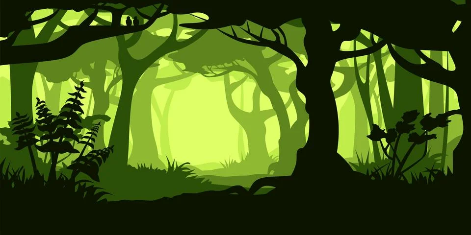 A green dense old forest layer design Stock Illustration