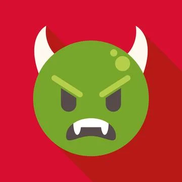 Green devil emoji expressing anger with fangs 스톡 일러스트