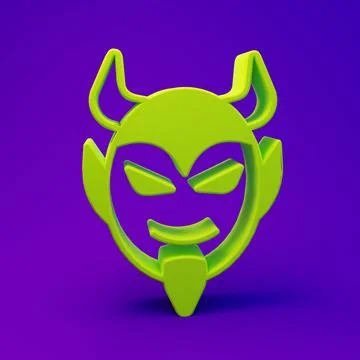 Green Devil head icon isolated on purple-blue background. Happy Halloween p.. Stock Illustration