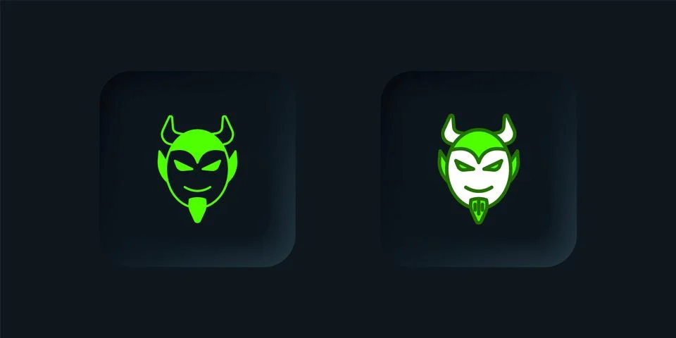 Green Devil head icon isolated on black background. Happy Halloween party. .. Illustrazione stock
