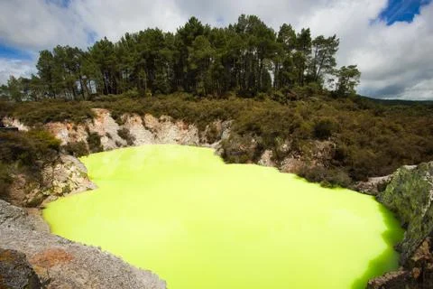 Green Devil's Bath Pool at Wai-O-Tapu Geothermal Area near Rotorua, New Zeala Stock Photos