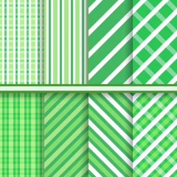 Green diagonal and vertical stripes geometric vector seamless patterns set Stock Illustration