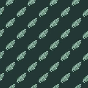 Green diagonal leaf silhouettes seamless pattern. Dark background. Natural bo Stock Illustration