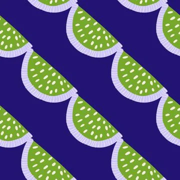 Green diagonal lemon slices elements seamless doodle pattern. Navy blue brigh 스톡 일러스트
