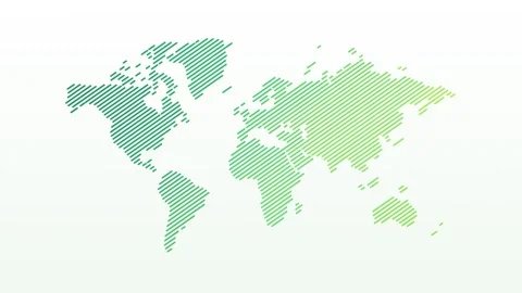 Green diagonal line world map drawing itself on a white background Stockbeeldmateriaal 348337763