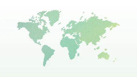 Green diagonal line world map drawing itself on a white background, abstrac.. Stock Illustration