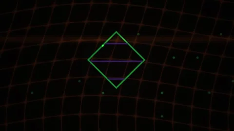 Green Diamond on Digital Grid Background with Floating Green Dots Stock Footage 343711490