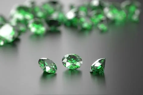 Green Diamond Group on Glossy Background Soft Focus 3d illustration Stock Photos
