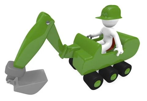 Green digger with construction worker on a white background Stockillustratie