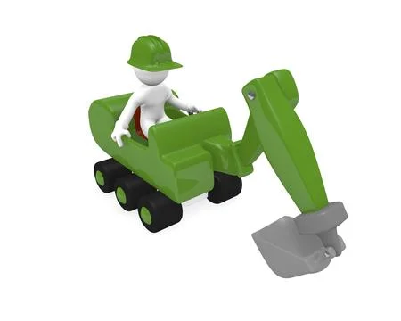 Green digger with construction worker on a white background Stockillustratie