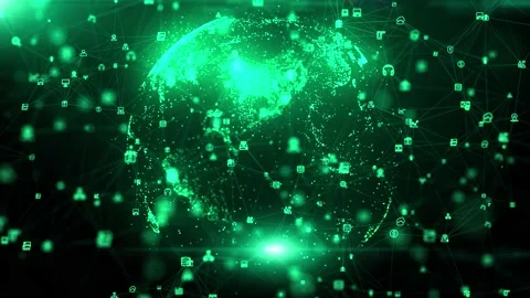 Green Digital AI Globe Internet Web Network Blockchain Connection Background Stockbeeldmateriaal 204054844