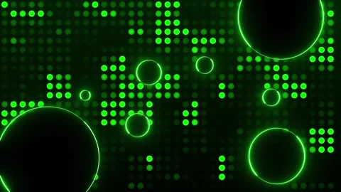 Green digital background with dots and pulsating neon circles, technology, data Stock Footage 346983697