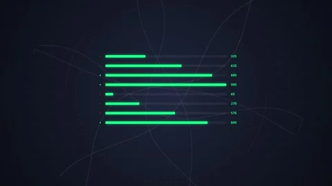 Green Digital Bar Chart with Abstract Lines on Dark Background Stockbeeldmateriaal 348416094