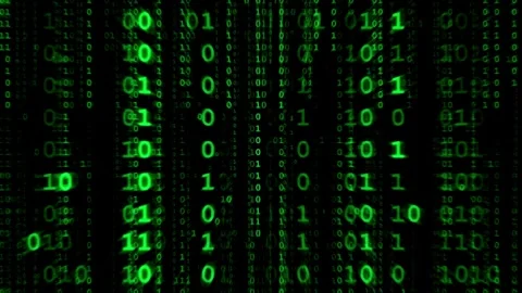 Green digital binary code matrix rain falling on black background Stock Footage 333485148