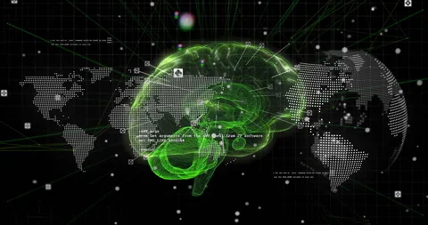 Green digital brain with data and network connections over world map animation Stock Footage 304843576