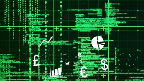 Green digital code and data processing animation on dark grid background Stock Footage 303841326