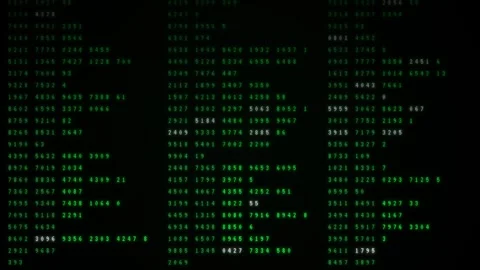 Green Digital Code and Scrolling Numbers on Black Screen, Futuristic Computer Stock Footage 348691251