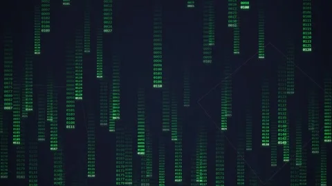 Green Digital Code Falling on Dark Background - Futuristic Technology Concept Stock Footage 348411923