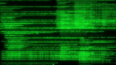 Green Digital Code Glitching on Computer Screen Terminal with Black Background Stock Footage 211881290