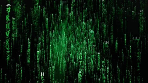 Green Digital Code Rain Falling Through Dark Space with 3D Perspective Depth Stock Footage 334733350