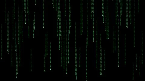 Green Digital Code Rain Falling Katakana Characters Background. Stockbeeldmateriaal 348074162