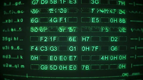 Green digital code on screen of vintage CRT monitor seamless loop animation Stock Footage 111944421